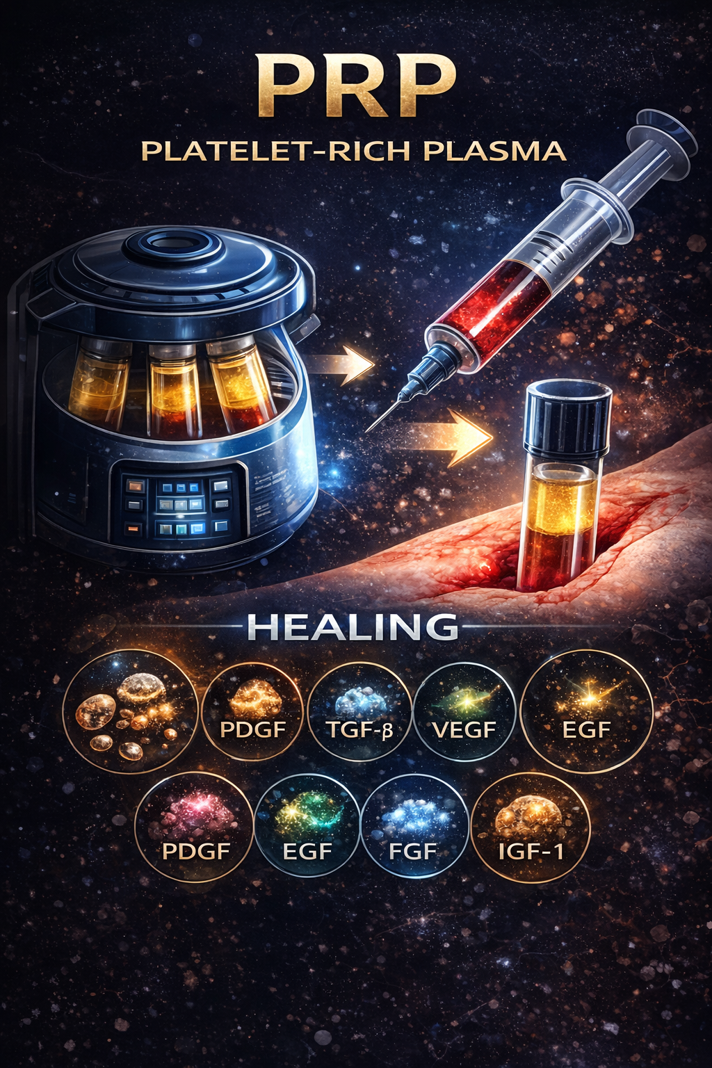PRP platelet-rich plasma therapy, centrifuge processing blood into concentrated growth factors