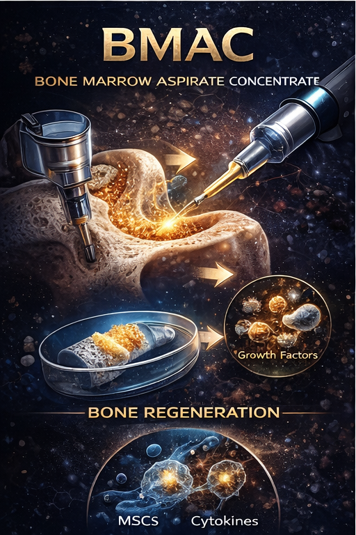 BMAC bone marrow aspirate concentrate, syringe extracting stem cells from bone